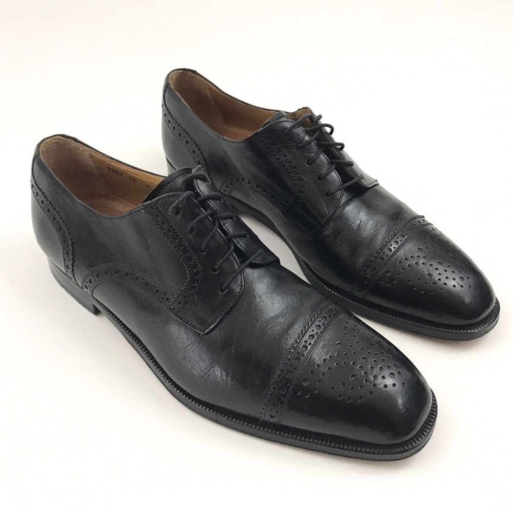 Mr Sid Designer Men Black Leather Dress Shoes Lace‎ Up Brogue Cap Toe Size 10